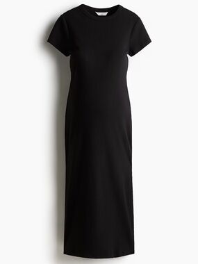 Sleek Black Ribbed Maternity Maxi Dress